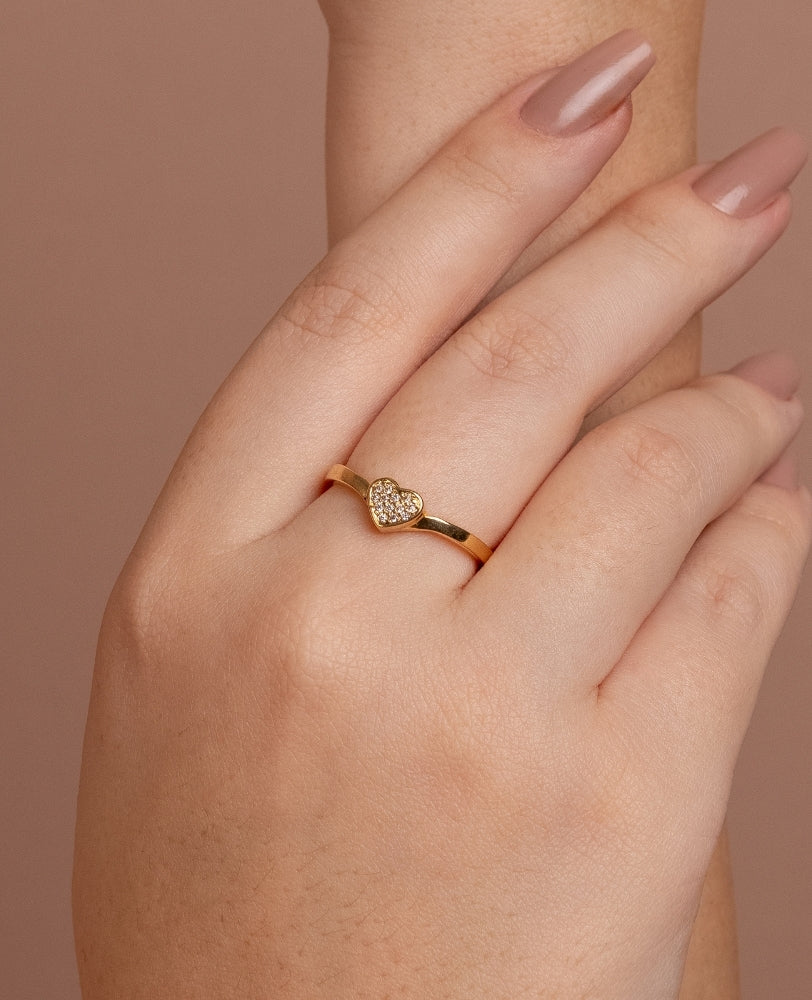 Anel Simone Coração Zircônia - Ouro