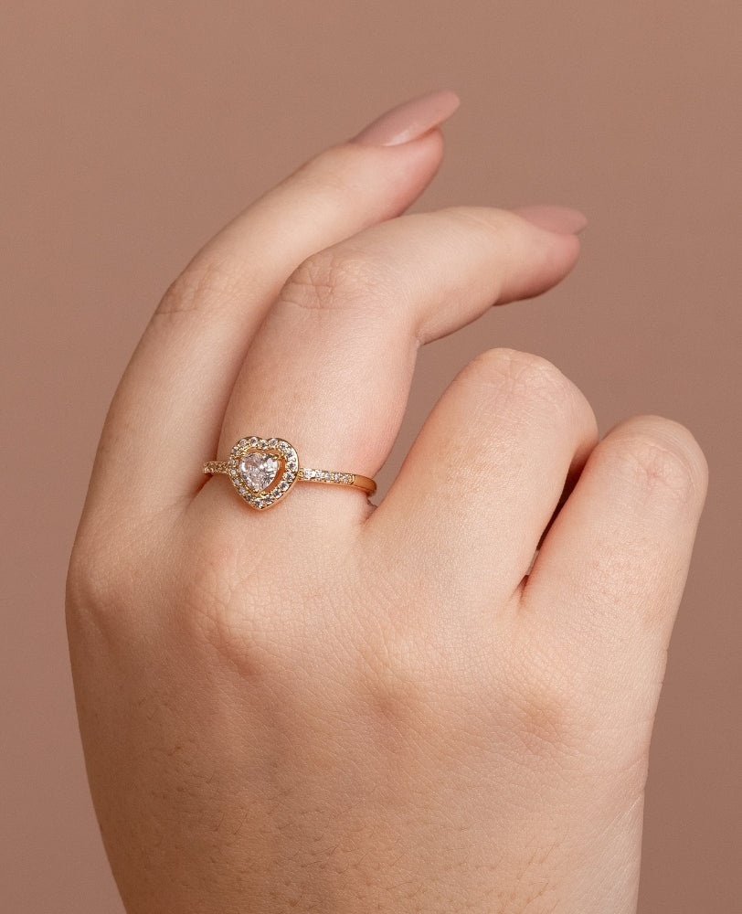 Anel Solitário Yara Coração Zircônia - Ouro