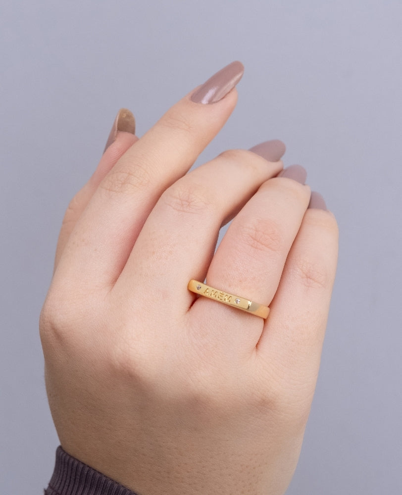 Anel Amém Zircônia - Ouro