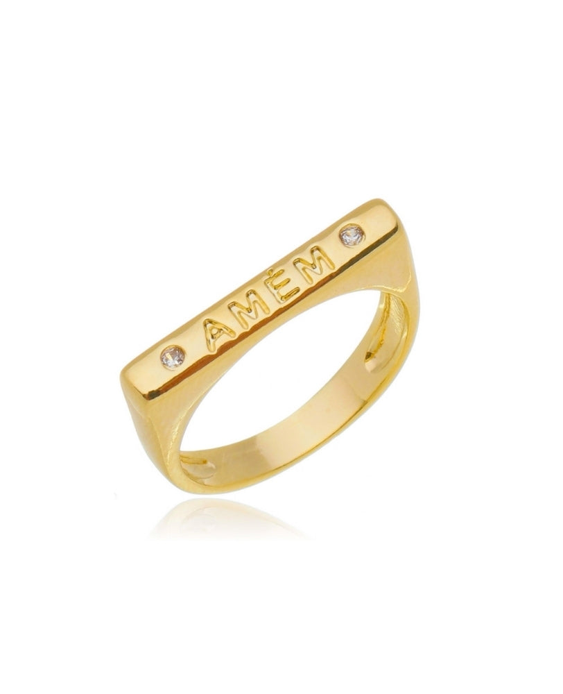 Anel Amém Zircônia - Ouro