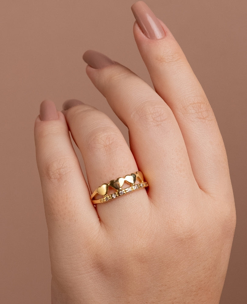 Anel Bella Corações Zircônia - Ouro