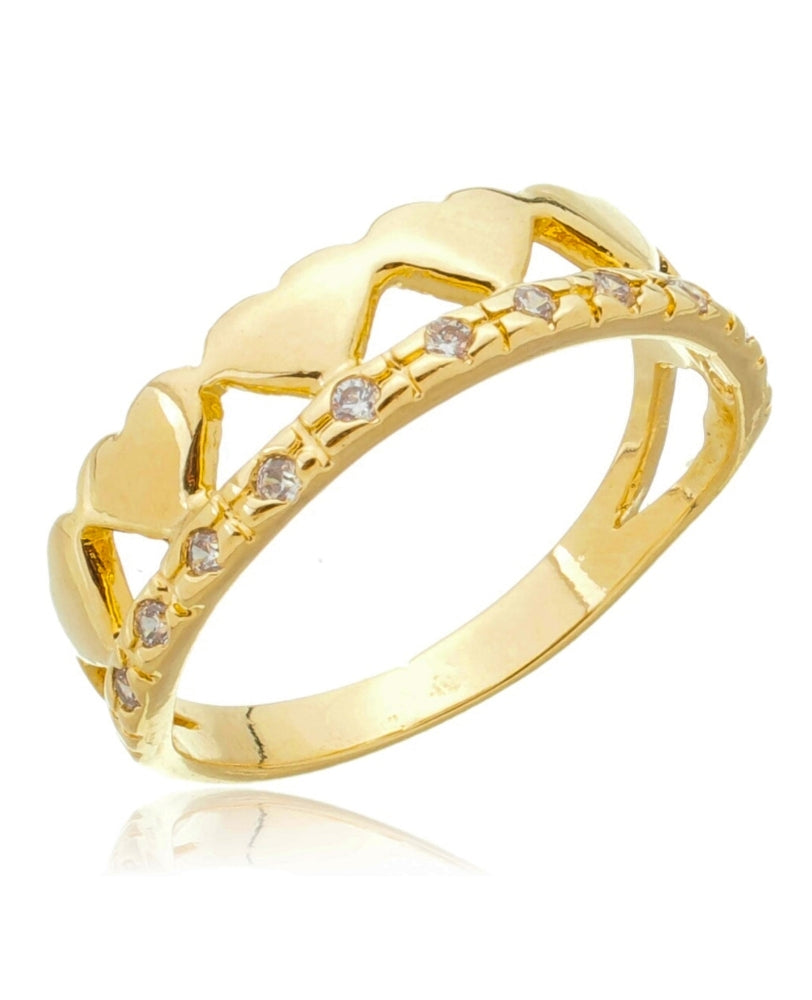 Anel Bella Corações Zircônia - Ouro