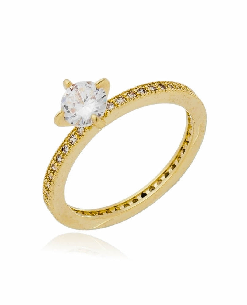 Anel Solitário Manu Cravejado - Ouro