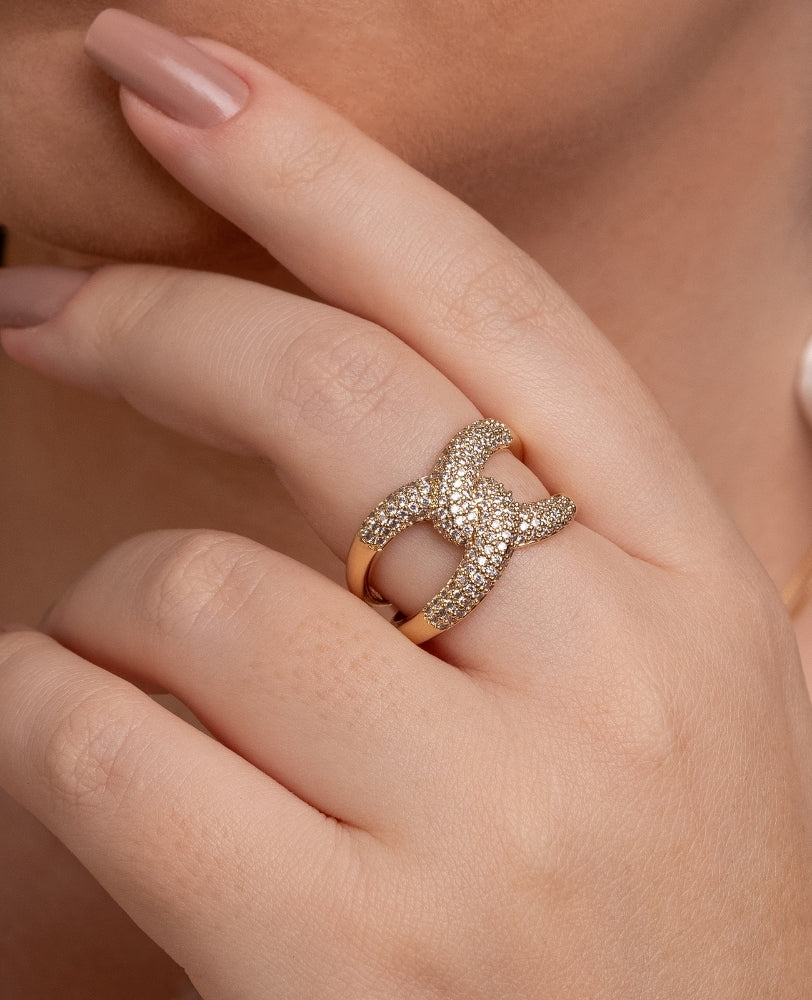 Anel Julia Entrelaçado Cravejado - Ouro